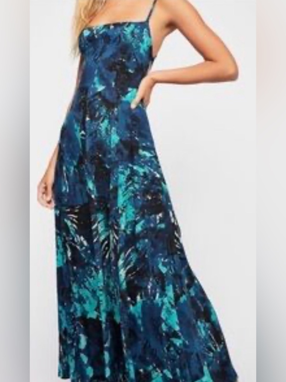 BNWOT Free People Nellie Printed Maxi Dress Open Back Lace-Up Blue Lagoon Print - Picture 2 of 7